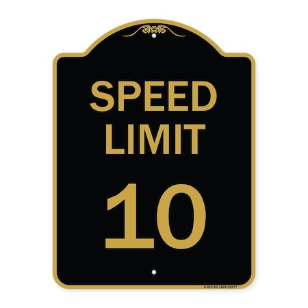 Signmission Speed Reduction Sign Speed Limit 10 Mph, Black & Gold Aluminum Sign, 18" x 24", BG-1824-22877 A-DES-BG-1824-22877